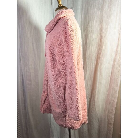 Women's Pink Textured Fluffy Oversized Pea Coat- Size L - Picture 3 of 5